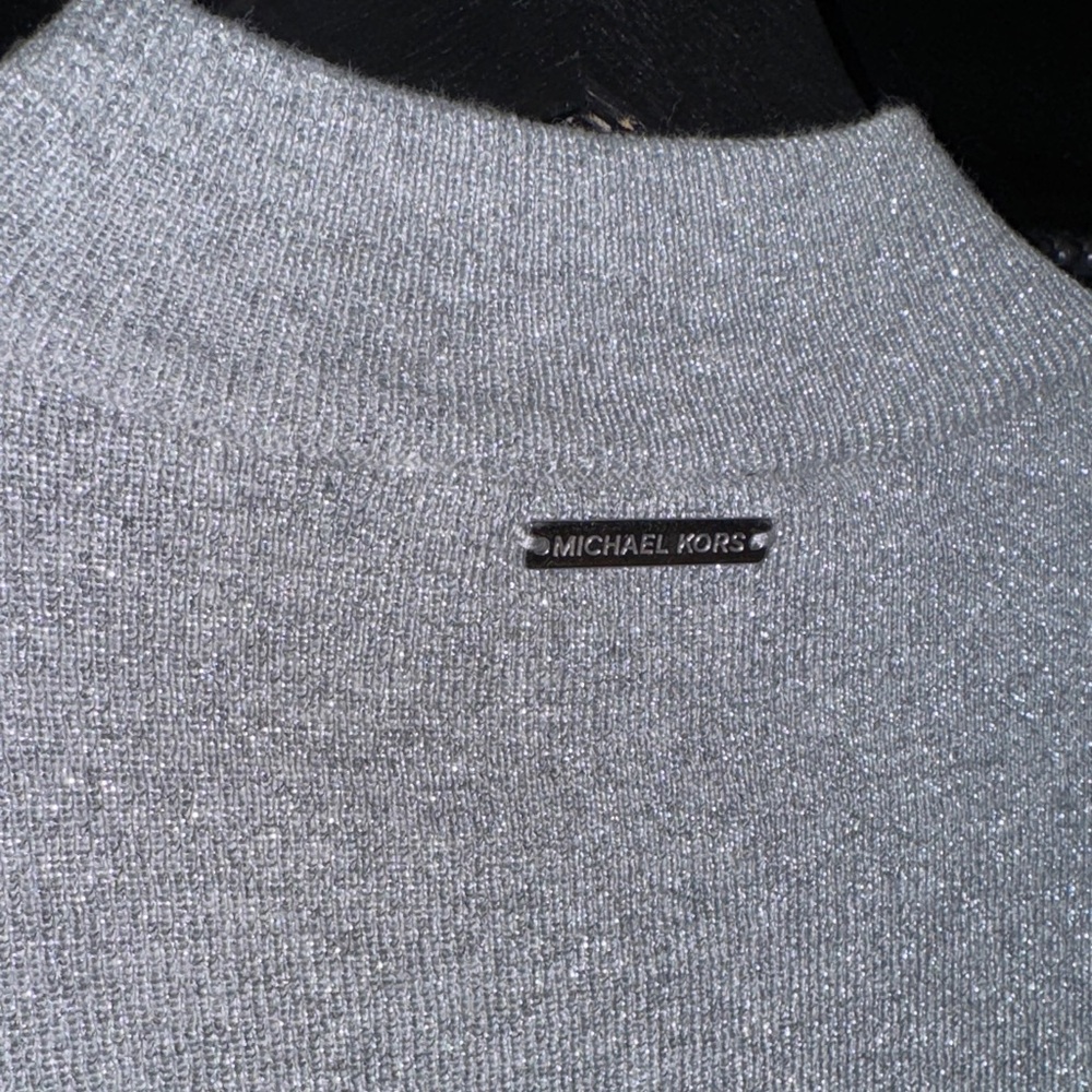 Michael Kors Women's silver on gray Off-the-Shoulder Sweater - Picture 5 of 7